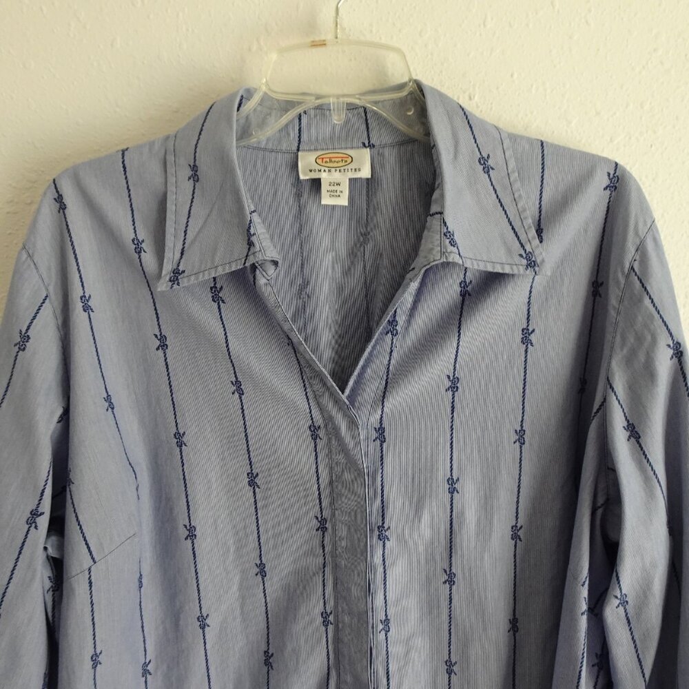 Talbots Button Front Top Blouse Women's Petite Plus Size 22W Blue Bow Print - Picture 2 of 8
